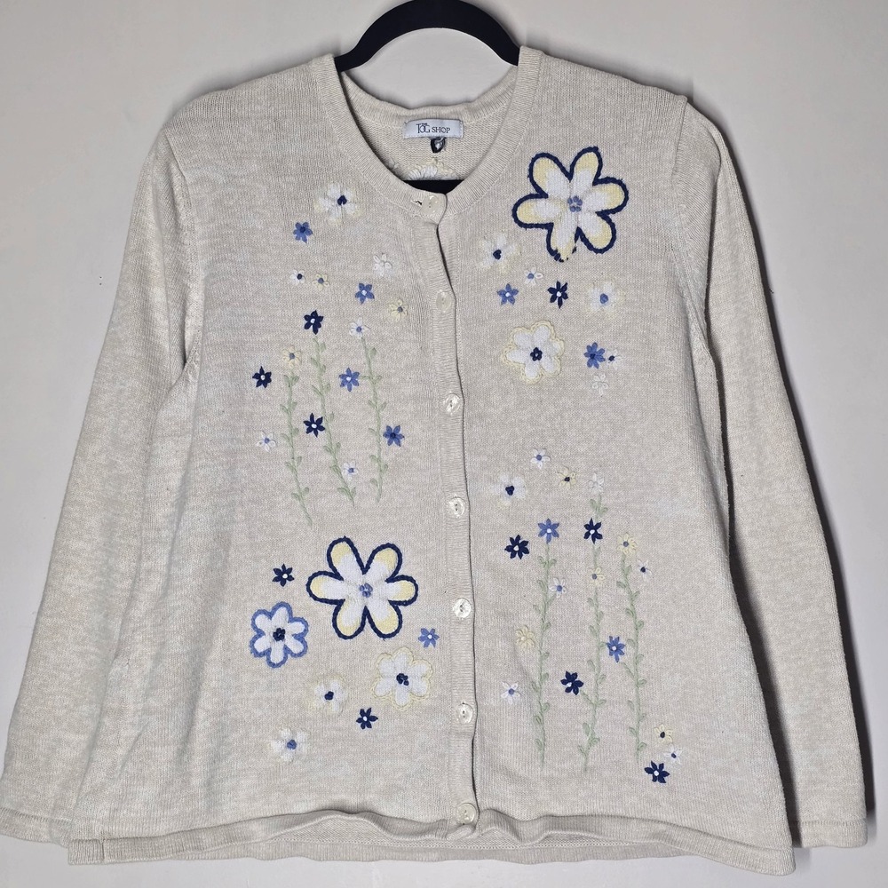 Tog Shop Cottagecore Embroidered Floral‎ Cardigan Sweater XL Boho Grannycore